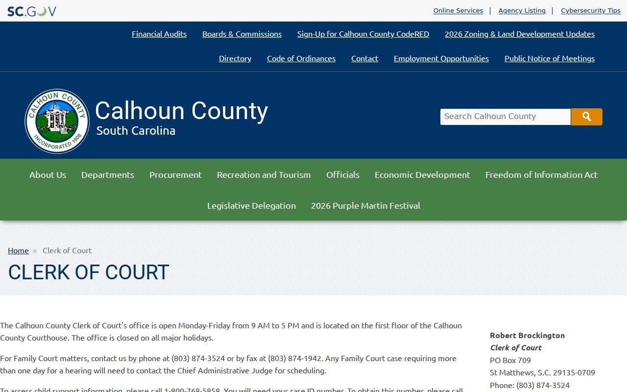Calhoun County arrest warrant records: Clerk of Court criminal and bond routing