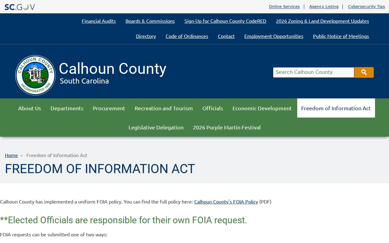 Calhoun County warrant records research: county FOIA request information