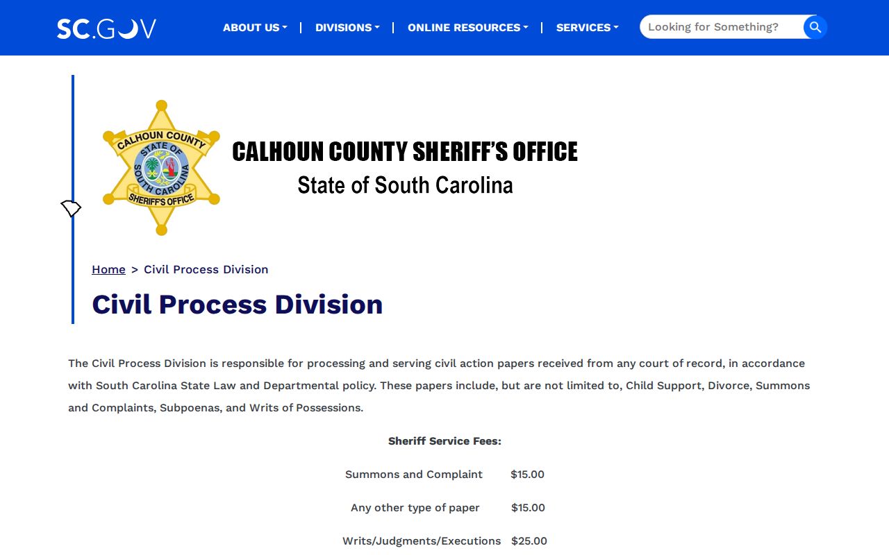 Calhoun County arrest warrant records: Sheriff civil court-paper service categories