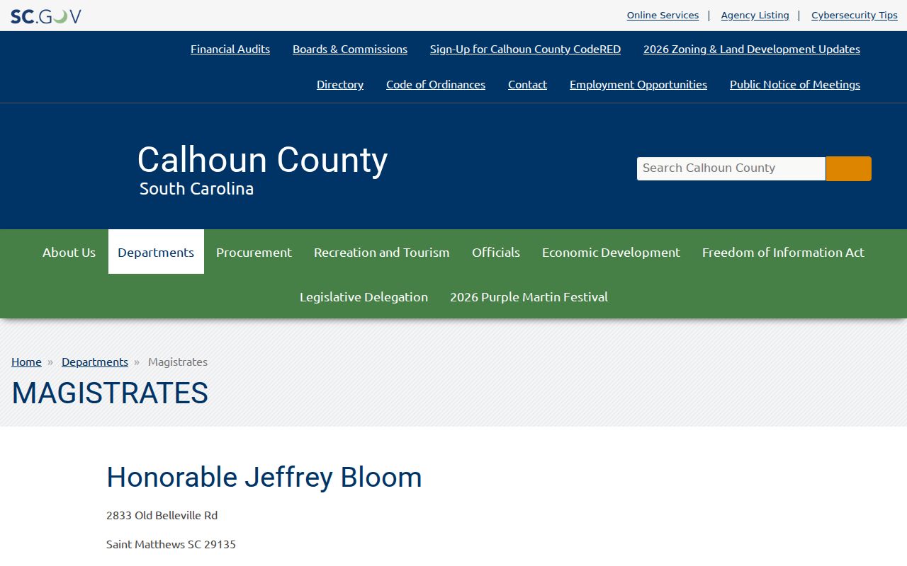 Calhoun County bench warrant records: local Magistrate Court directory