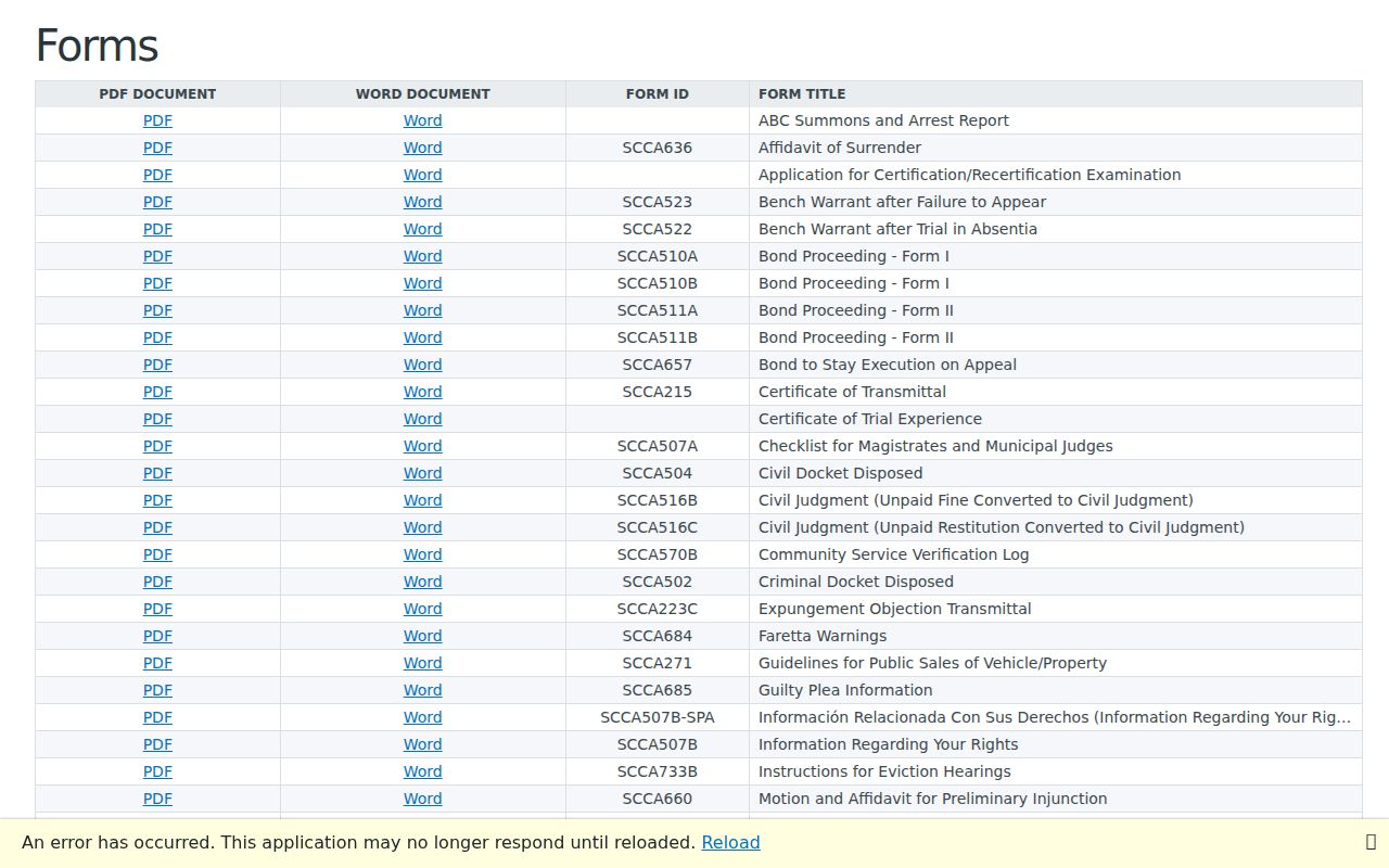 Calhoun County bench warrant records: South Carolina court forms index