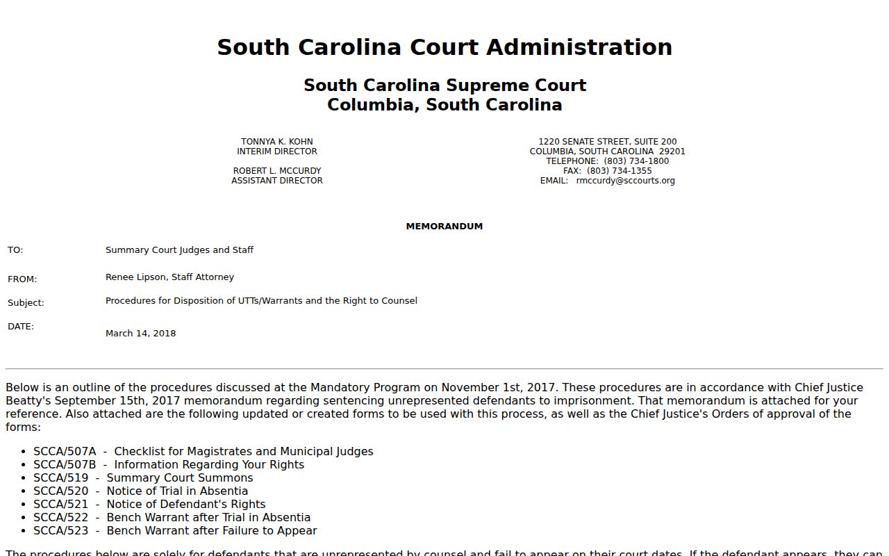 Calhoun County bench warrant records: South Carolina FTA bench-warrant guidance