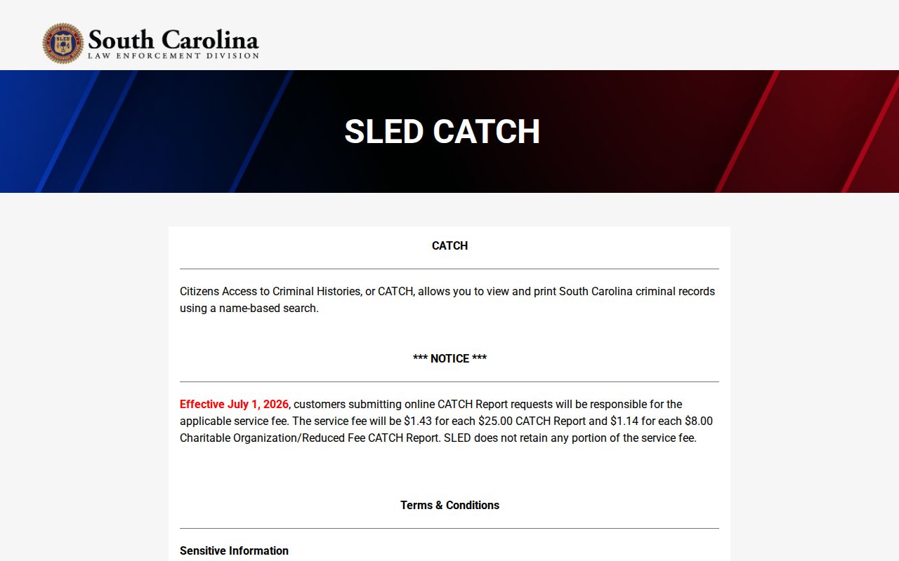 Calhoun County active warrant records: SLED CATCH wanted-person exclusion notice