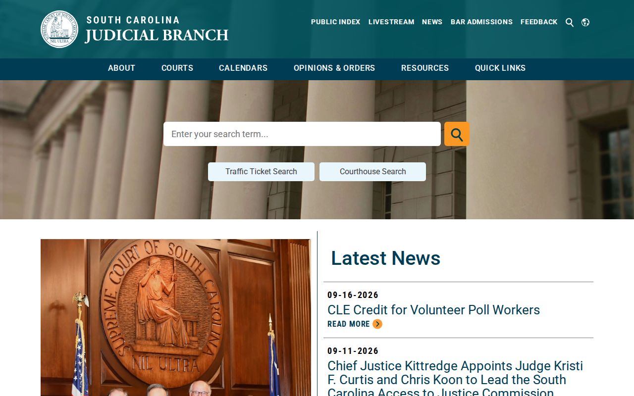 Calhoun County warrant lookup: South Carolina Judicial Branch public-access entry point