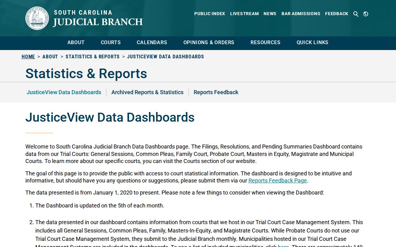 Calhoun County warrant records research: aggregate court statistics dashboard